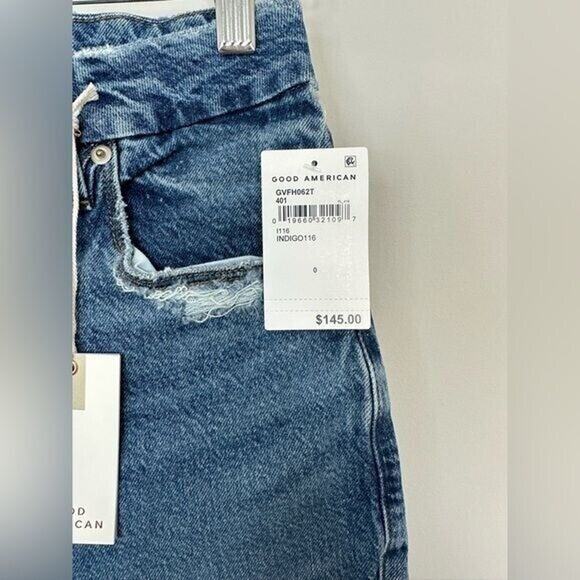 Good American Good Vintage Frayed Hem High Rise Straight Jeans NWT size 0/25 - Picture 6 of 7